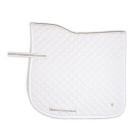 A white saddle pad with a white trim.