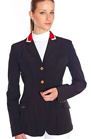 A woman wearing a black jacket and white shirt.