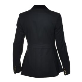 A black jacket with a belt on the waist.