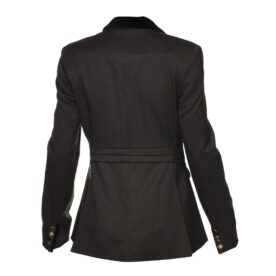 A black jacket with a belt on the waist.