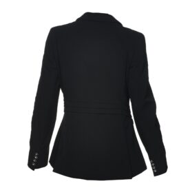 A black jacket with buttons on the sleeves.