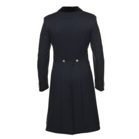 A black coat with two buttons on the front.