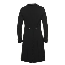 A black coat with two buttons on the front.