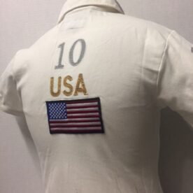 A white shirt with the number 1 0 on it.
