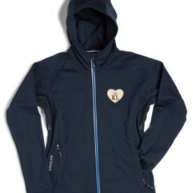 A black jacket with a heart on the front.