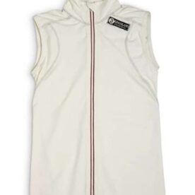 A white vest with a red and black stripe on the front.
