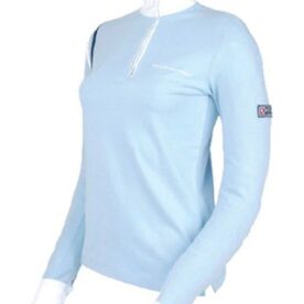 A light blue long sleeve shirt with a zipper on the front.