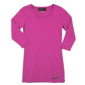 A pink shirt is shown with three quarter sleeves.