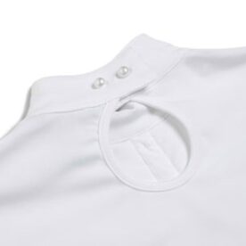 A white shirt with a round collar and two buttons.