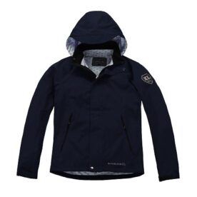 A black jacket with hood and sleeves.