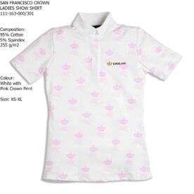 A white shirt with pink flowers on it.
