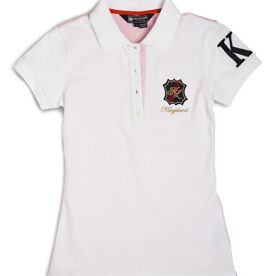 A white polo shirt with the kappa logo on it.