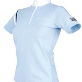 A light blue shirt with white trim and a black stripe.